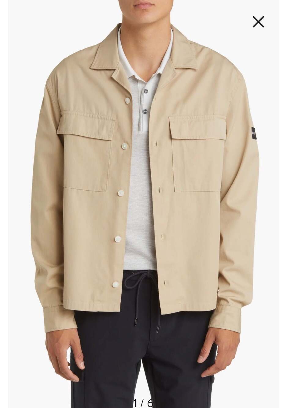 BOSS Naldo Relaxed Fit Button-Up Overshirt in Beige Size L